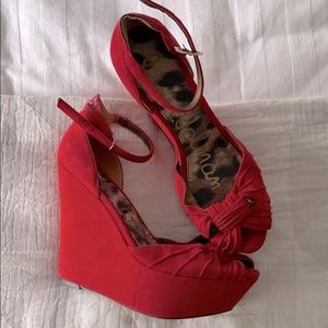 Sam Edelman red pump wedges with ankle strap